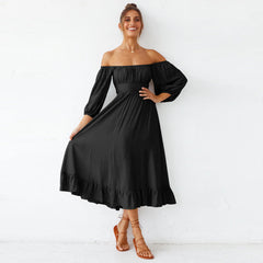 Samantha Puff Sleeve Midi Dress - Black IFB-001