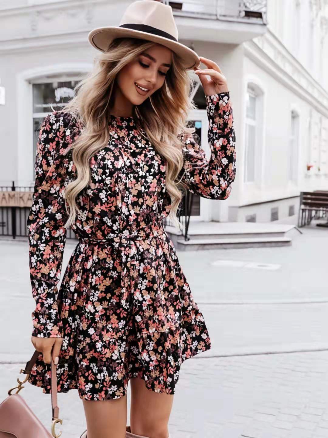 Foster Satin Floral Keyhole Dress Ins Street