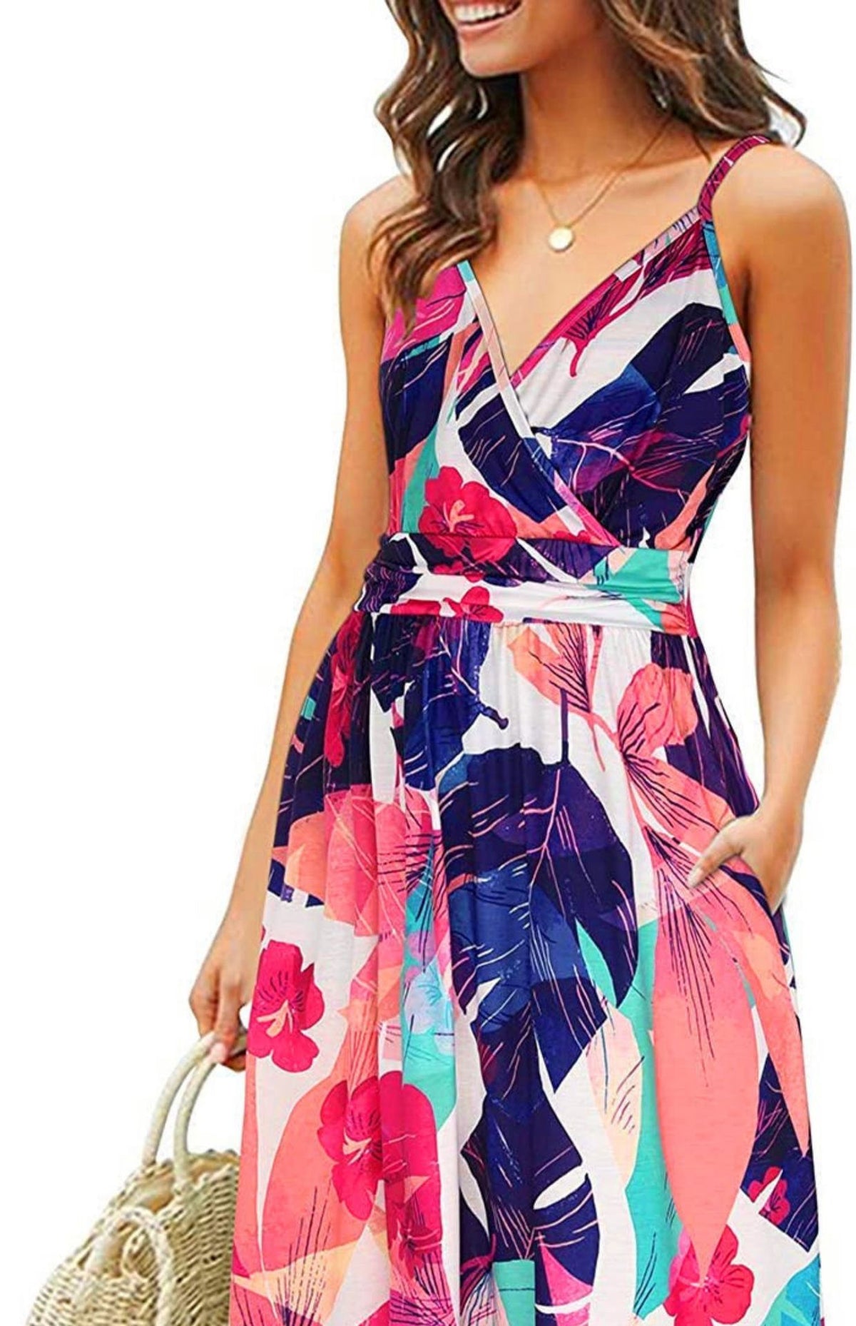 Koa Pocketed Floral Tiered Midi Dress Ins Street