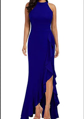 Sunlit Soiree Satin High Low Ruffle Maxi Dress - Cobalt Blue - FINAL SALE Ins Street