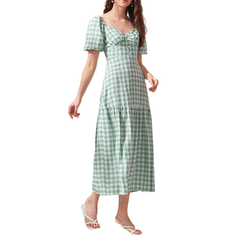 Rye Puff Sleeve Gingham Midi Dress - Hunter Green Ins Street