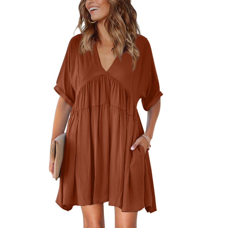 Karsan Pocketed Plunge Mini Dress - Dusty Peach Ins Street