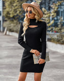 Tatiana Ribbed Cutout Sweater Dress - Black PROM-001