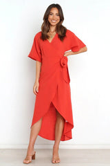 Bold Move Wrap Midi Dress - Red InsStreet