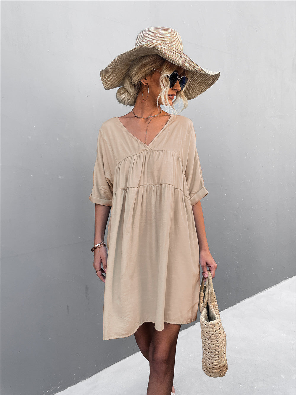 Goodness Cotton Pocketed Babydoll Dress - Khaki Ins Street