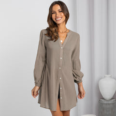 Noland Button Down Cover-Up Dress - Beige Ins Street