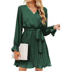 Slow Dance Satin Wrap Dress - Hunter Green Ins Street