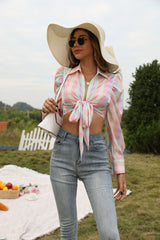 3D Florals Collared Chiffon Tie Crop Top OLIV-001