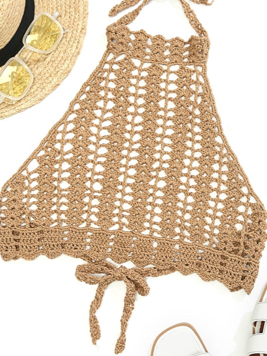 Tie Back Crochet Halter Cover Up Top 2023-03-14 InsStreet