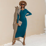 Alexina Long Sleeve Ribbed Knit Maxi Dress - Dusty Teal - FINAL SALE TYCH-001
