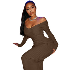 Troy Off The Shoulder Knit Midi Dress - Chocolate - FINAL SALE ACOA-001