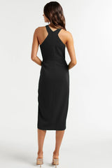 Havyn Satin Asymmetrical Halter Midi Dress - Black Ins Street