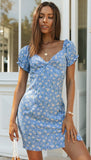 Tarah Floral Tie Front Mini Dress - Dusty Blue