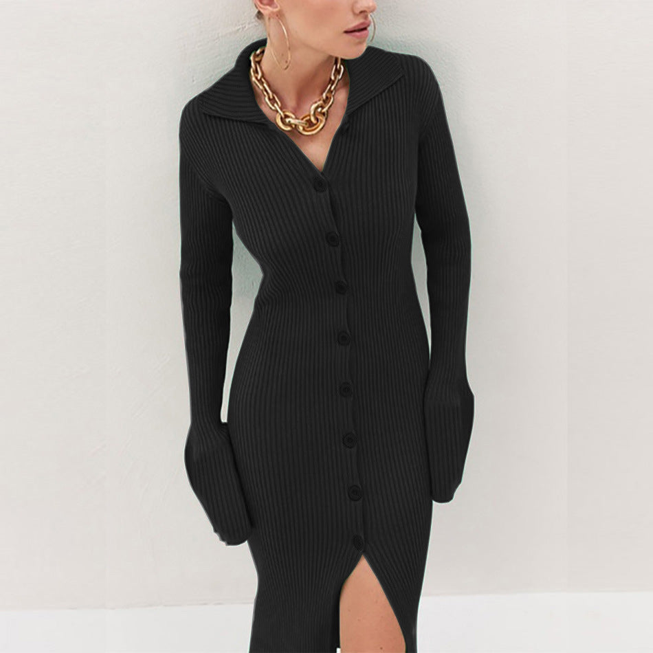 Praia Cotton Blend Ribbed Button Down Midi Dress - Black - FINAL SALE Ins Street