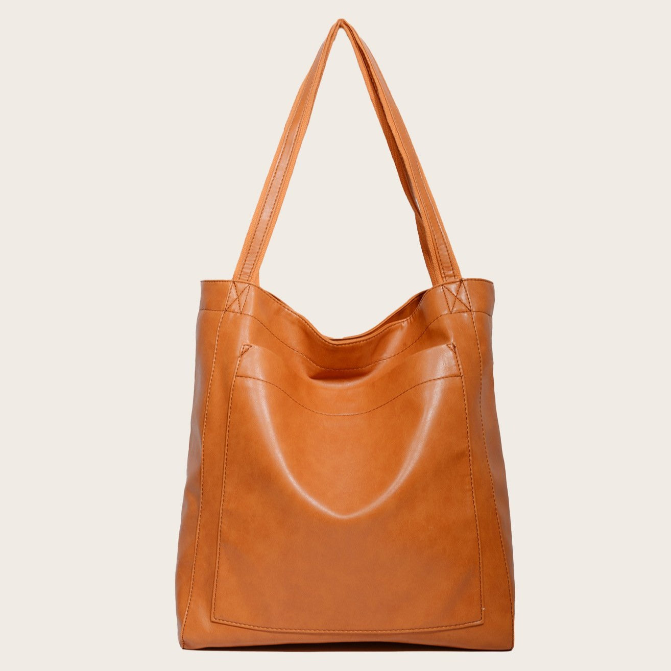 Women's soft leather  with pocket retro oil wax leather large capacity  tote bag Ins street