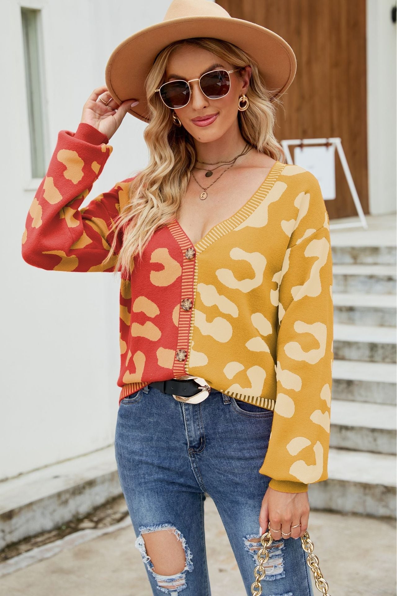Leopard Print Button Down Dropped Shoulder Cardigan Ins Street