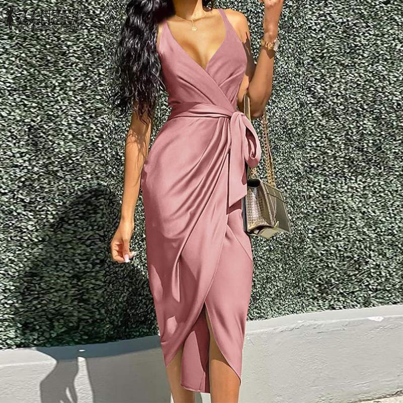 Starling Satin Wrap Midi Dress - Peach Ins Street