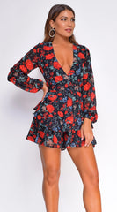 Rosebud Satin Floral Ruffle Romper Ins Street