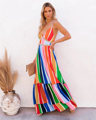 Fiesta To Siesta Crochet Striped Maxi Dress - Yellow Orange Multi Ins Street