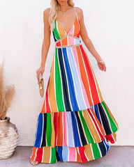 Fiesta To Siesta Crochet Striped Maxi Dress - Yellow Orange Multi Ins Street