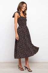 Violette Floral Satin Cutout Maxi Dress - Black Ins Street