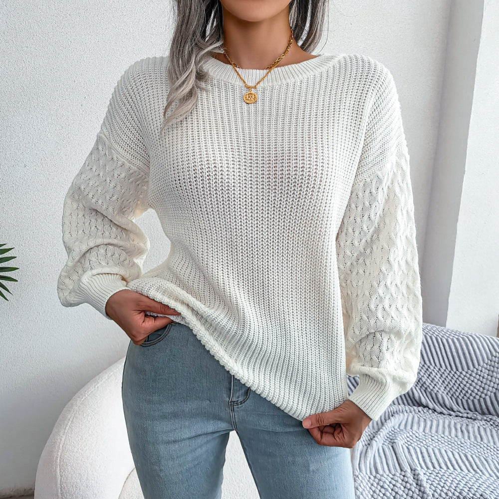 Mixed Knit Round Neck Dropped Shoulder Sweater Ins Street