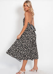 Torrie Polka Dot Tie Front Maxi Dress - Black - FINAL SALE TYCH-001