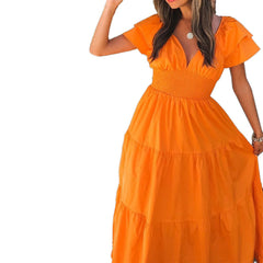 Tangie Cotton Tiered Midi Dress - Orange DEE-001