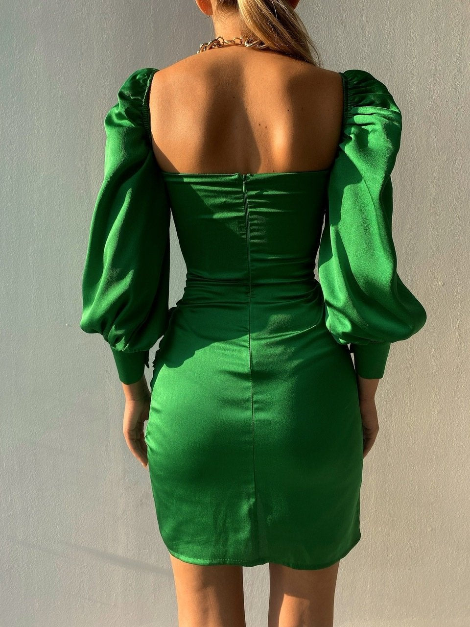 Elyssa Satin Ruffle Mini Dress - Emerald Ins Street