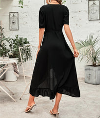 Santos Ruffle Wrap Midi Dress - Black KOKO-001