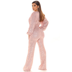 Eissa Sequin Drape Jumpsuit - Rose Gold Ins Street