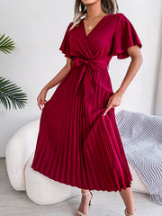 Marlene Pleated Wrap Midi Dress Ins Street