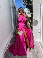 Daffy Backless Halter Maxi Dress - Fuchsia A.PEACH