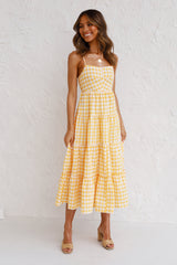 Kinslee Smocked Gingham High Low Maxi Dress - Yellow Ins Street