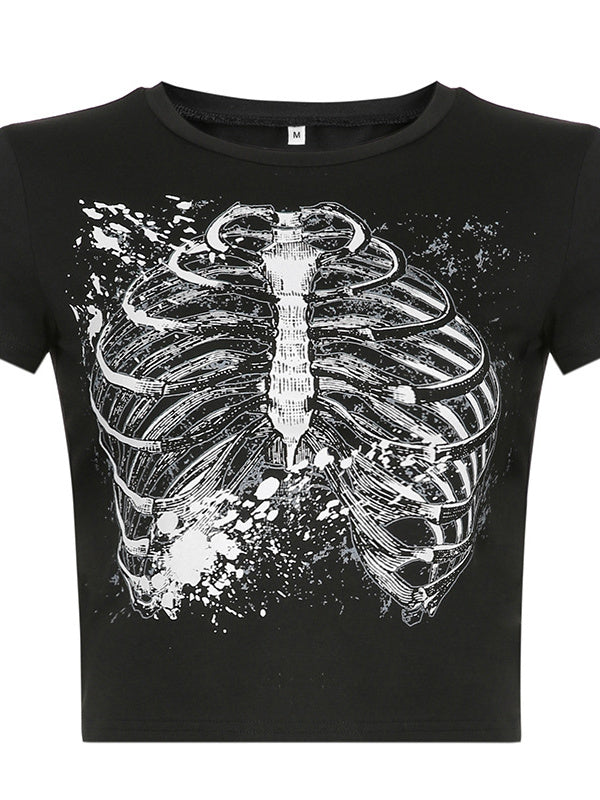 Sternum Print Round Neck T-shirt 2023-03-14 InsStreet