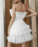 PREORDER - Lille Strapless Tulle Mini Dress - Cream Ins Street