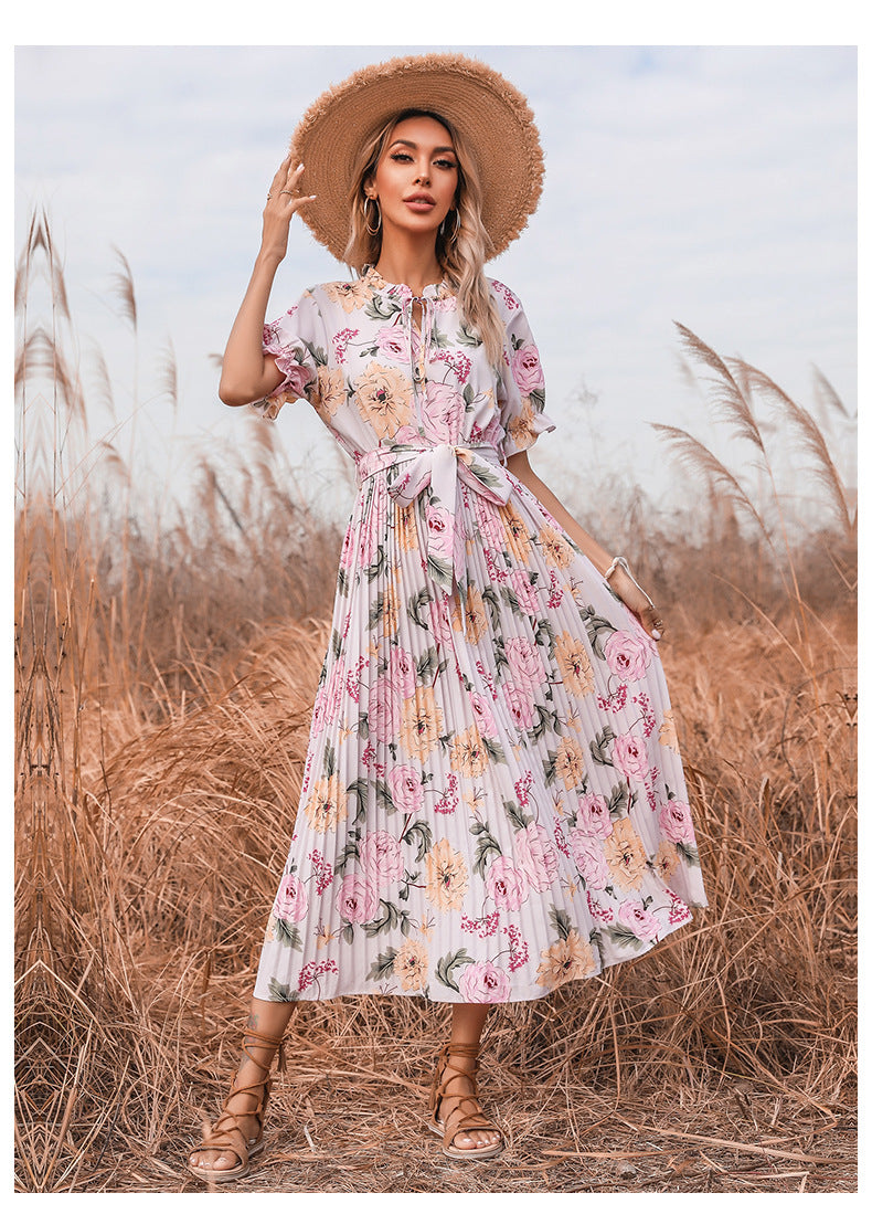 PREORDER - Quiet Escape Floral Pleated Midi Dress - Ivory Ins Street