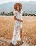 Casa Blanca Embroidered Sheer Lace Midi Dress Ins Street