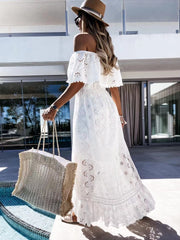 Hollow Short Sleeve Floor-Length Dress Women's Dress Ins street