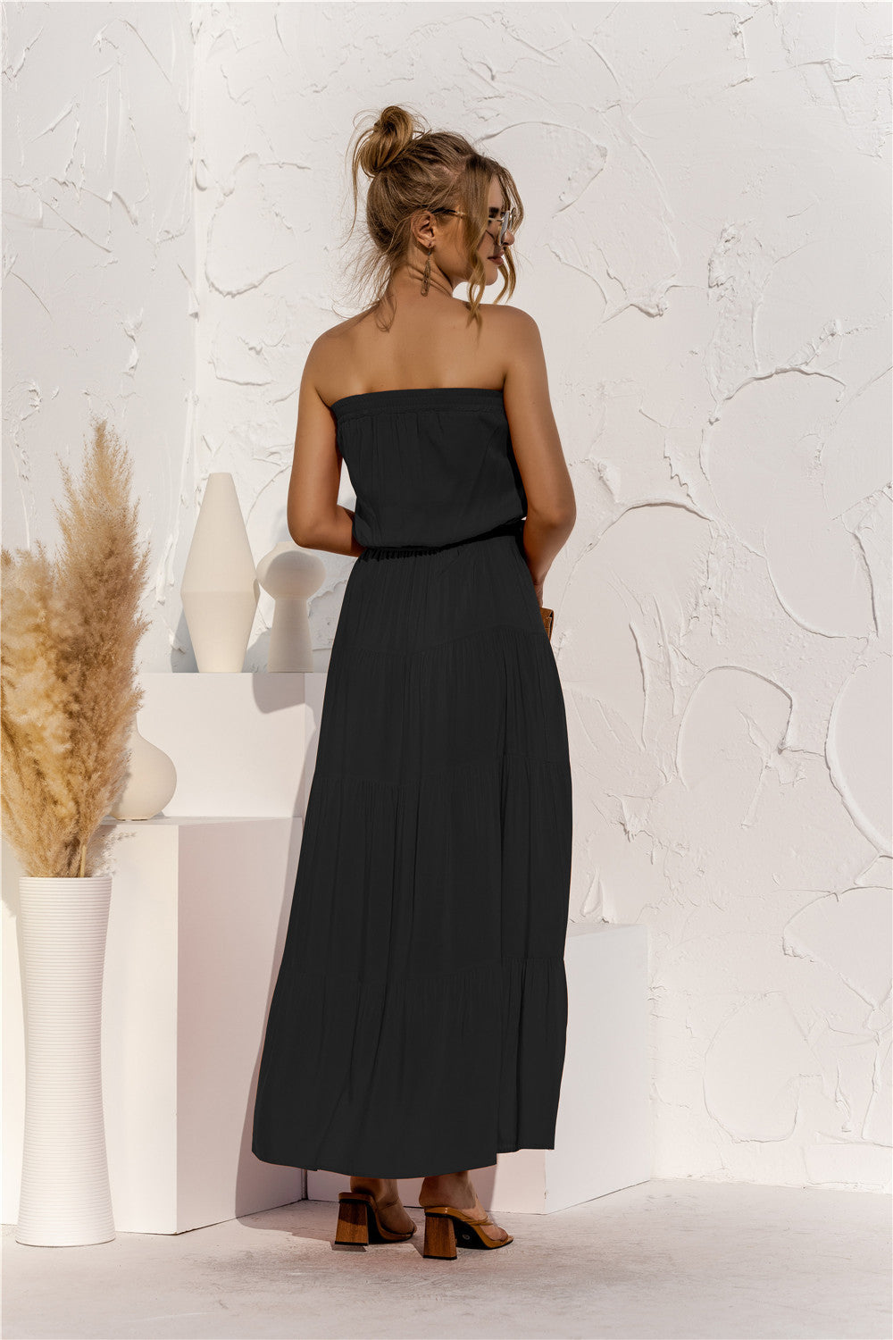 Free Falling Strapless Tiered Maxi Dress - Olive Ins Street