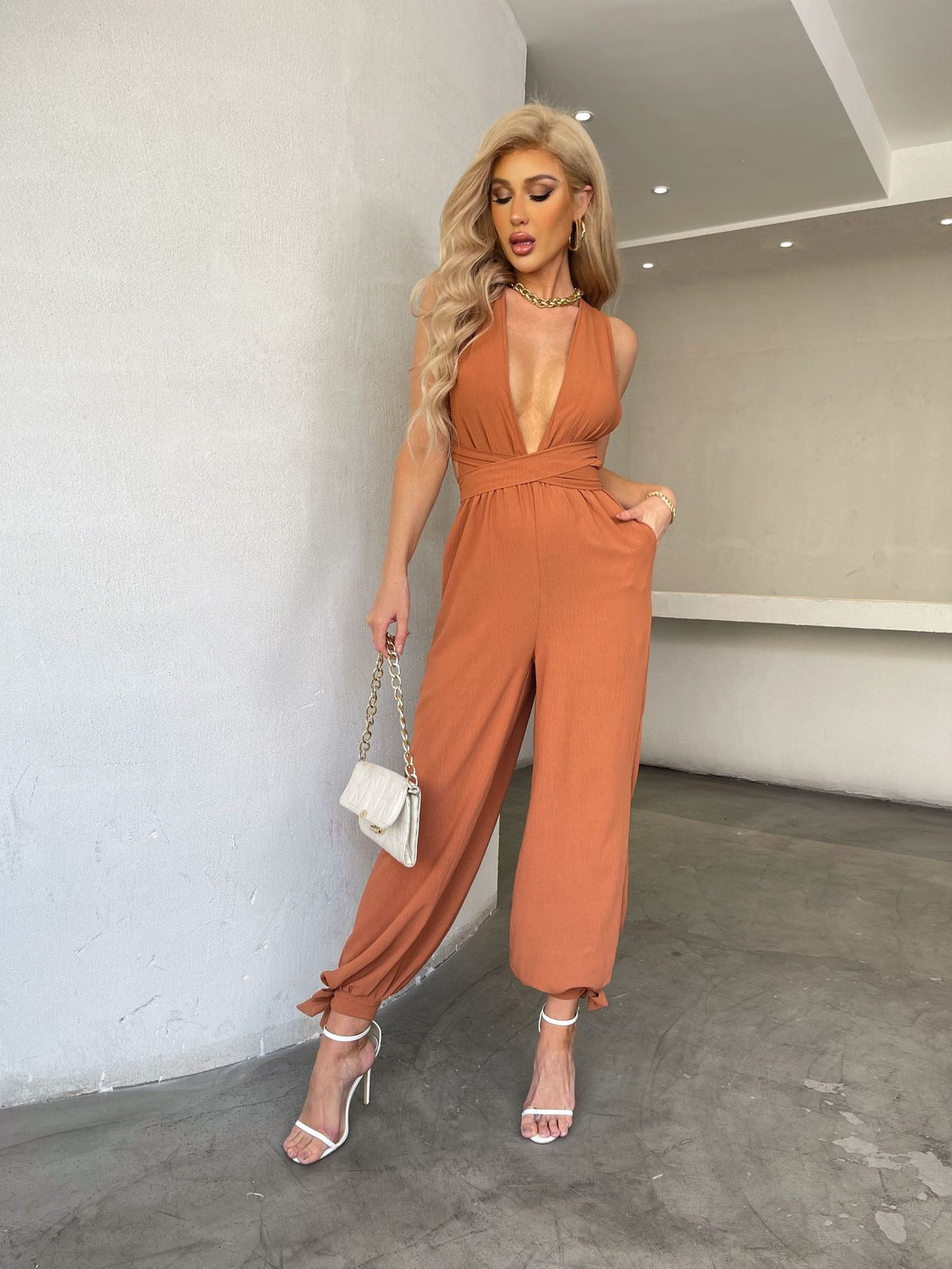 High Tea Pleated Wide Leg Belted Jumpsuit - Mocha - FINAL SALE Ins Street