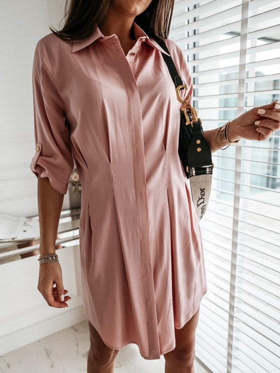 Harmony Cotton Button Down Shirt Dress - Blush Ins Street