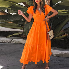 Lainey Cotton Ruffle Midi Dress - Orange Ins Street