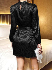 Vicky Satin Embossed Belted Shirt Dress - Black Ins Street