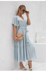 Saint Tropez Puff Sleeve Wrap Midi Dress Ins Street