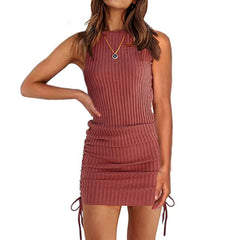 Duo Ribbed Halter Bodycon Dress Ins Street