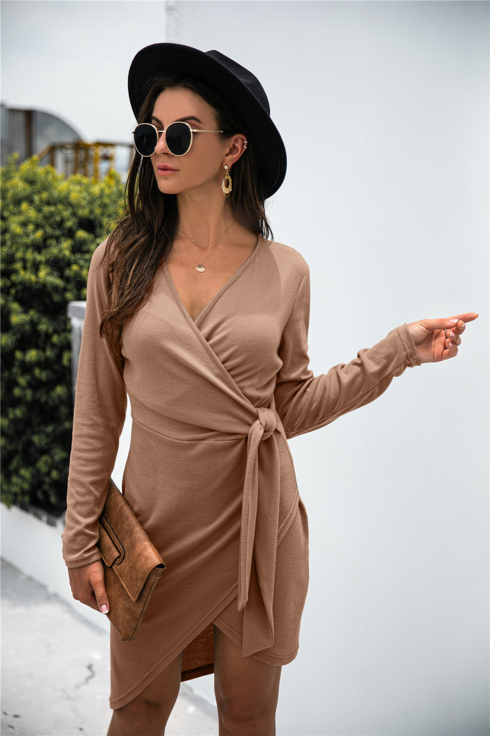 Gabriella Ribbed Twist Dress - Camel Ins Street