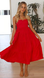 Shirley Ruffle Tiered Midi Dress - Tomato Red Ins Street