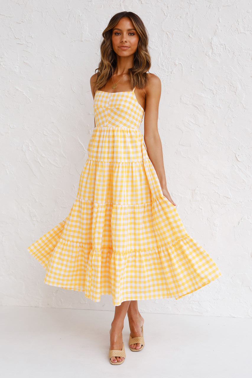 Kinslee Smocked Gingham High Low Maxi Dress - Yellow Ins Street