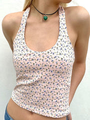 Sweet Little Floral Cropped Navel Sleeveless Halter Tank Top 2023-03-14 InsStreet